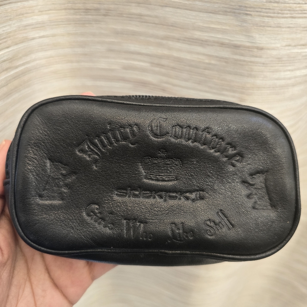 Juicy Couture Rare Vintage Small Makeup Cosmetics and Toiletry Bag Black Leather